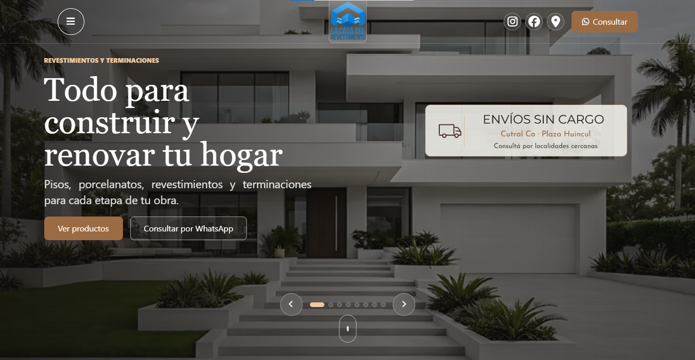Captura del sitio web de La Casa del Revestimiento